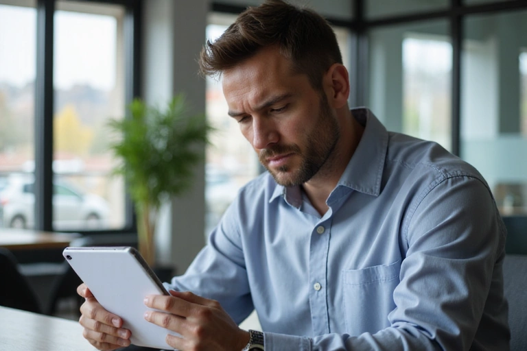 Uomo che legge un documento sulla privacy